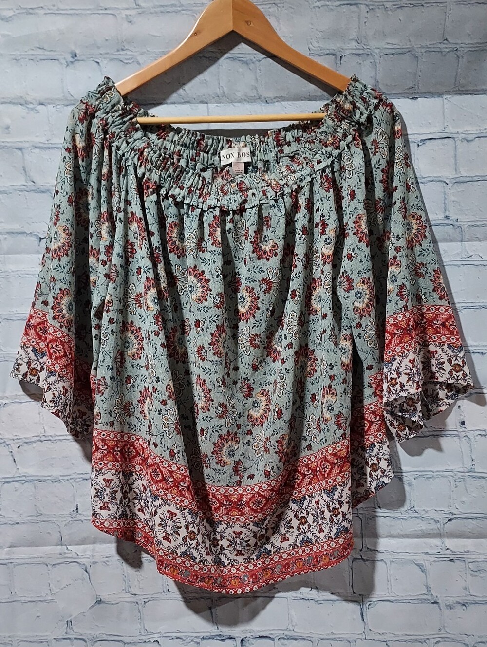 Knox Rose Large Blouse Top Peasant Off The Shoulder Boho Cottagecore
